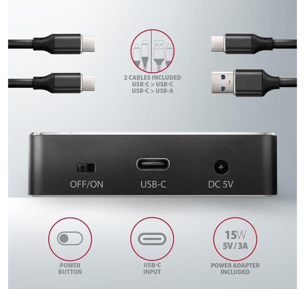 AXAGON, USB-C 3.2 Gen2 - 2x NVMe CLONE DUAL SDD dockningsstation, ADSA-M2C
