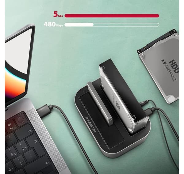 AXAGON, SuperSpeed USB DUAL 2,5"/3,5" HDD/SSD DUAL docka, ADSA-DC