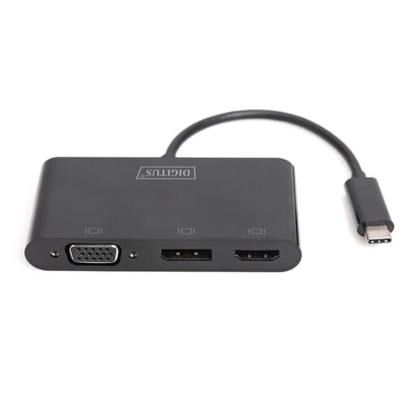Digitus, USB-C grafikkadapter, USB-C 3-i-1 trippelskjermadapter (HDMI, DP, VGA)