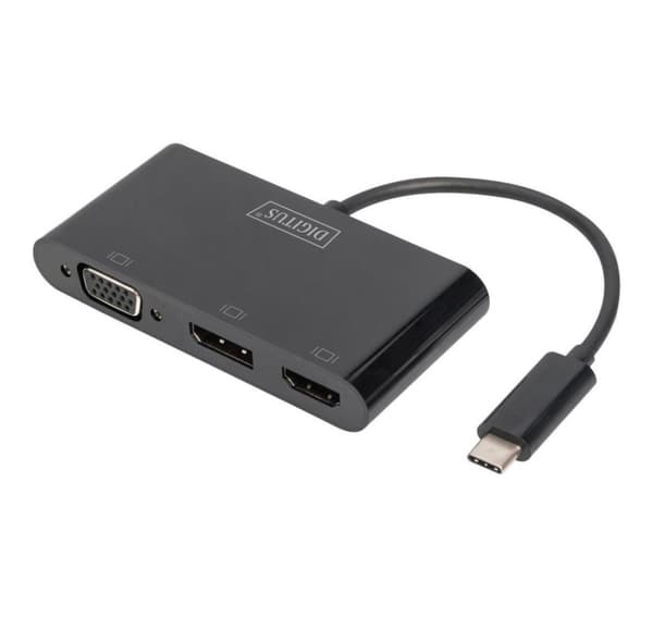 Digitus, USB-C grafikkadapter, USB-C 3-i-1 trippelskjermadapter (HDMI, DP, VGA)