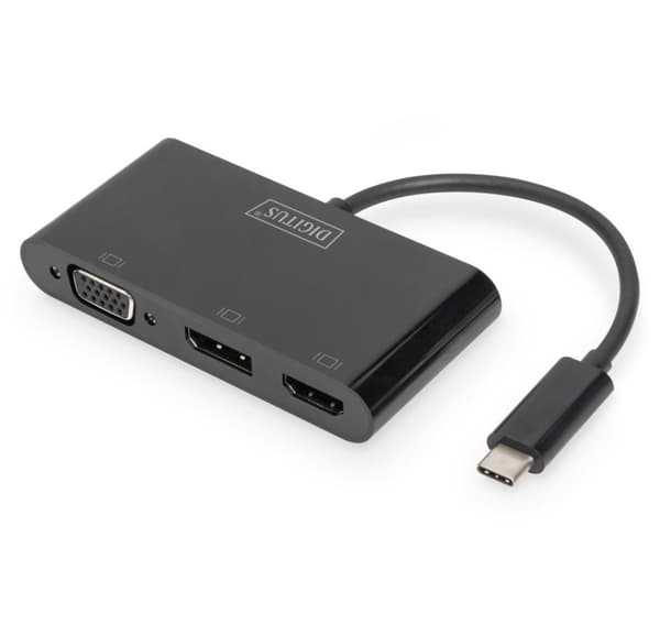 Digitus, USB-C grafikkadapter, USB-C 3-i-1 trippelskjermadapter (HDMI, DP, VGA)
