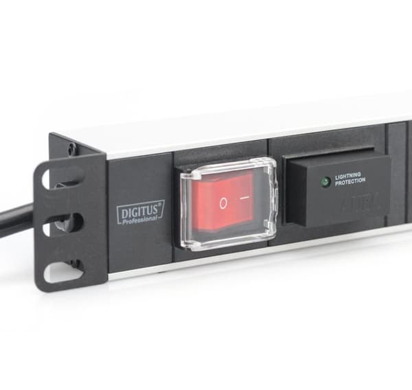 Digitus, 1U aluminium PDU, rackmonterbar, 7x sikkerhedsudtag 16A stik, 250VAC 50/60Hz, kontakt, overspændingsbeskyttelse, DN-95407