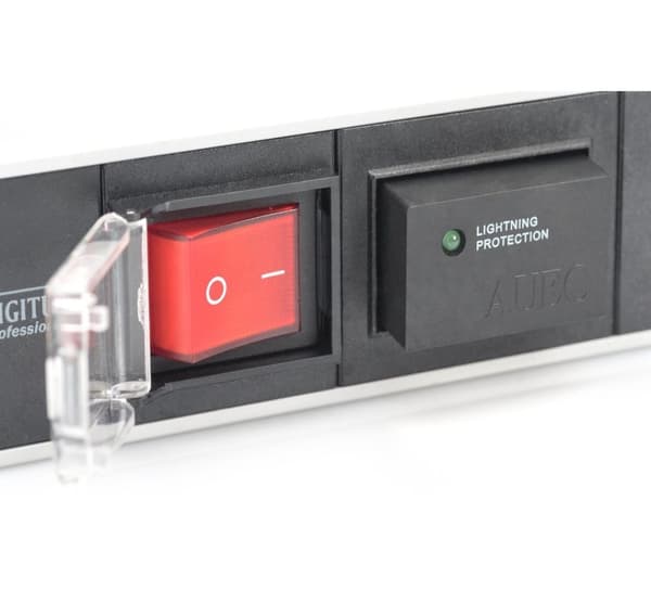 Digitus, 1U aluminium PDU, rackmonterbar, 7x sikkerhedsudtag 16A stik, 250VAC 50/60Hz, kontakt, overspændingsbeskyttelse, DN-95407