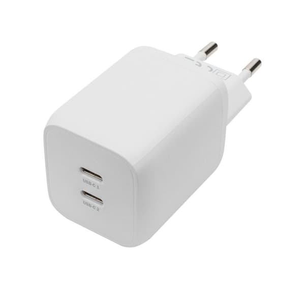 Digitus, USB-C-lader, 2-porter, 65W GaN Hvit