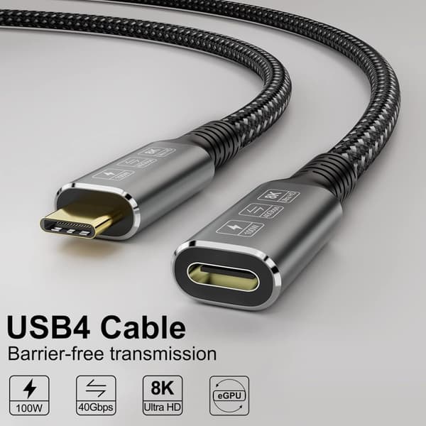 NÖRDIC USB 4 förlängningskabel 2m 40Gbps 100W 8K60Hz