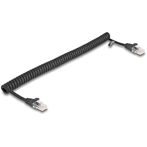 Nätverkskabel - DELOCK - 87992 - RJ45 hane - 1 m - Cat5e - Spiral svart