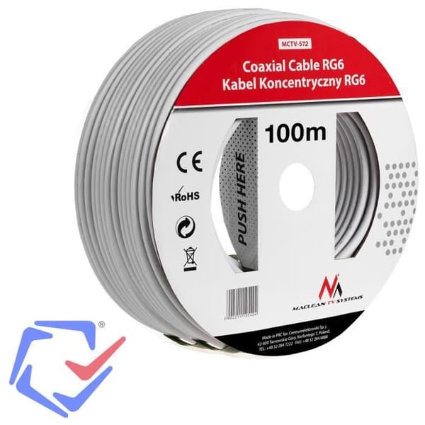 Satellitkoaxialkabel - Maclean - MCTV-572 - 100M - RG6 - Dubbelskärmad