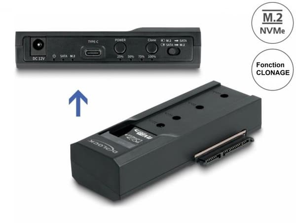 USB-C/A Dockningstation - DeLock - Automatisk kloning - Snabb överföring - Kompatibel med M.2 och SATA