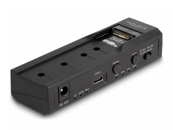USB-C/A Dockningstation - DeLock - Automatisk kloning - Snabb överföring - Kompatibel med M.2 och SATA