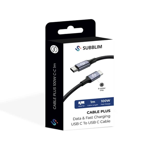 USB-C til USB-C Kabel Subblim PLUS Svart 1 m