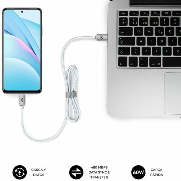USB-C till USB-C Kabel Subblim SUBCAB-C06011 2 m Vit