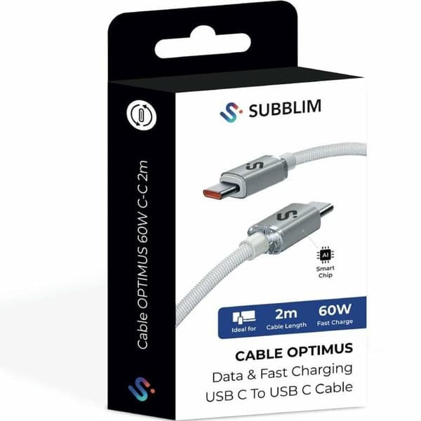 USB-C till USB-C Kabel Subblim SUBCAB-C06011 2 m Vit