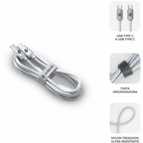 USB-C till USB-C Kabel Subblim SUBCAB-C06011 2 m Vit