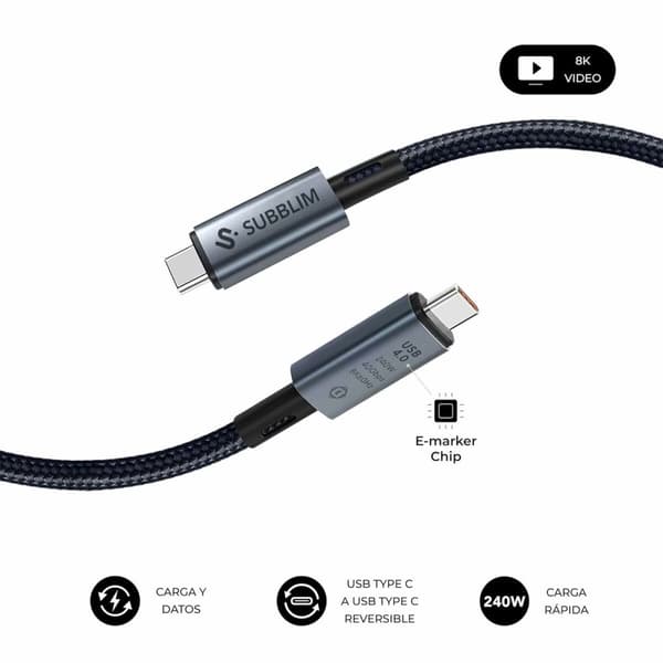USB-C till USB-C Kabel Subblim SUBCAB-C24010 1,5 m Svart