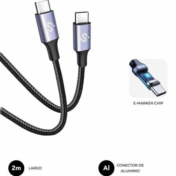 USB-C till USB-C Kabel Subblim SUBCAB-C10002 2 m Svart