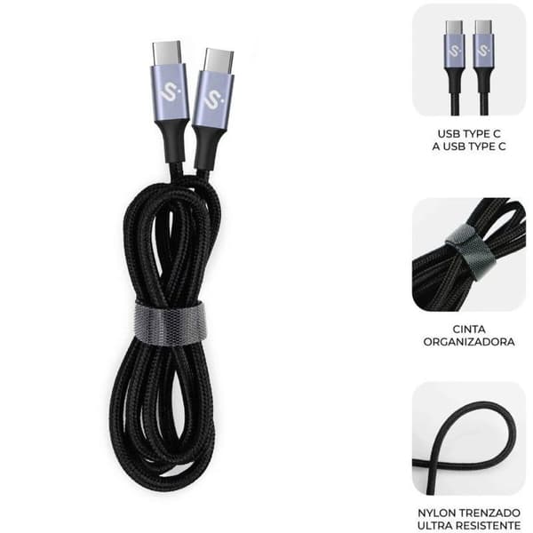 USB-C till USB-C Kabel Subblim SUBCAB-C10002 2 m Svart