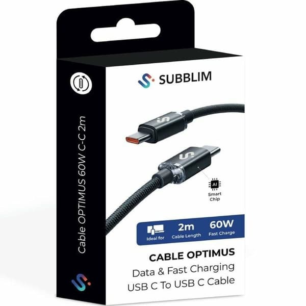 USB-C till USB-C Kabel Subblim SUBCAB-C06002 2 m Svart