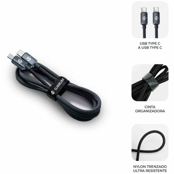 USB-C till USB-C Kabel Subblim SUBCAB-C06002 2 m Svart