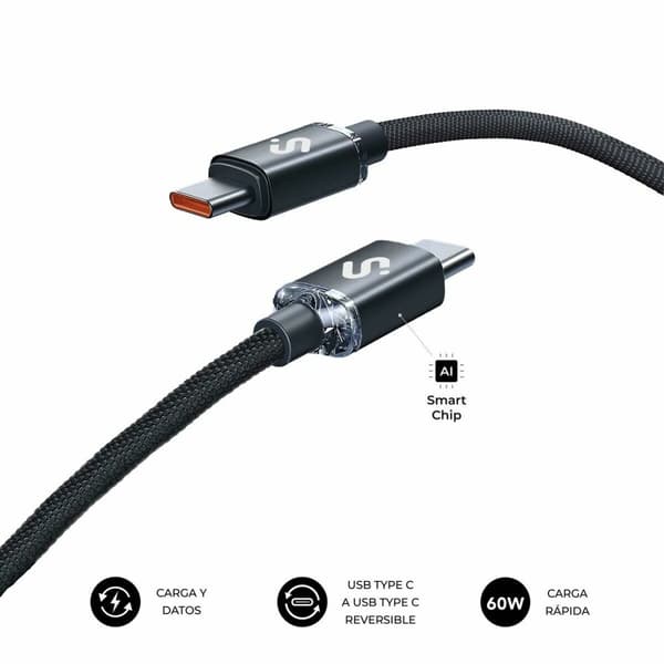 USB-C till USB-C Kabel Subblim SUBCAB-C06001 1 m Svart