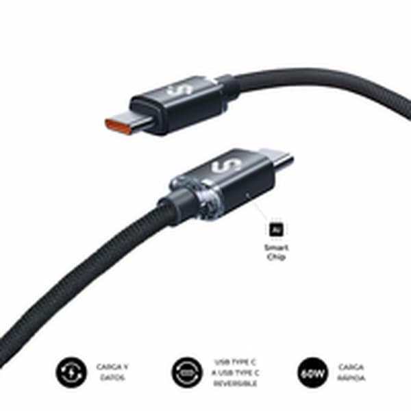 USB-C till USB-C Kabel Subblim SUBCAB-C06001 1 m Svart