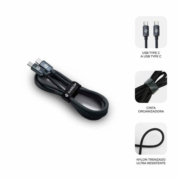 USB-C till USB-C Kabel Subblim SUBCAB-C06001 1 m Svart