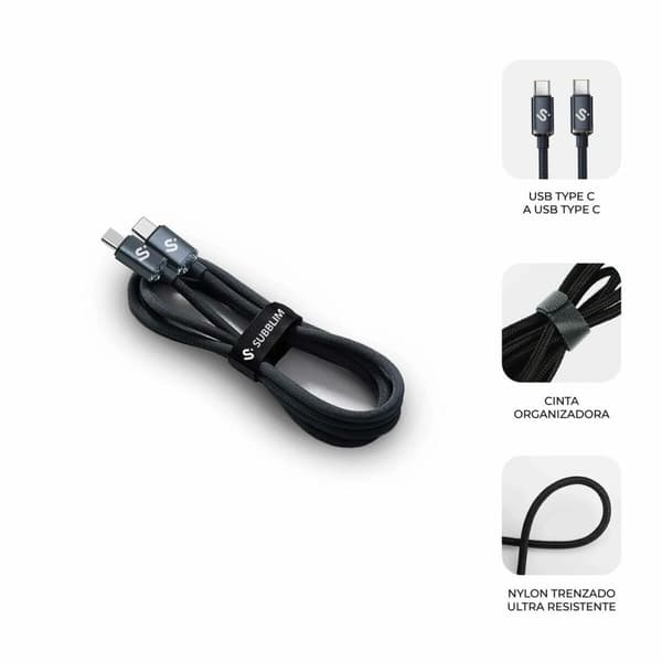 USB-C till USB-C Kabel Subblim SUBCAB-C06001 1 m Svart