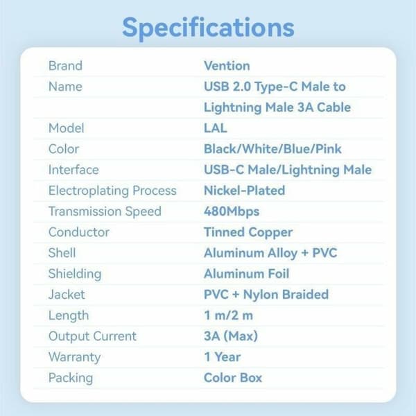 Kabel USB till Lightning Vention LALBF 1 m