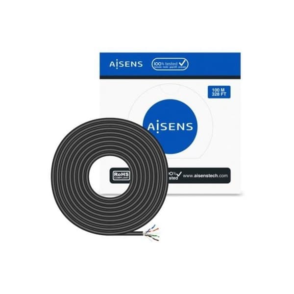 Vattentät utomhus nätverkskabel RJ45 Kat.6 FTP Rigido AWG24 Svart 100 m - AISENS - A135-0673