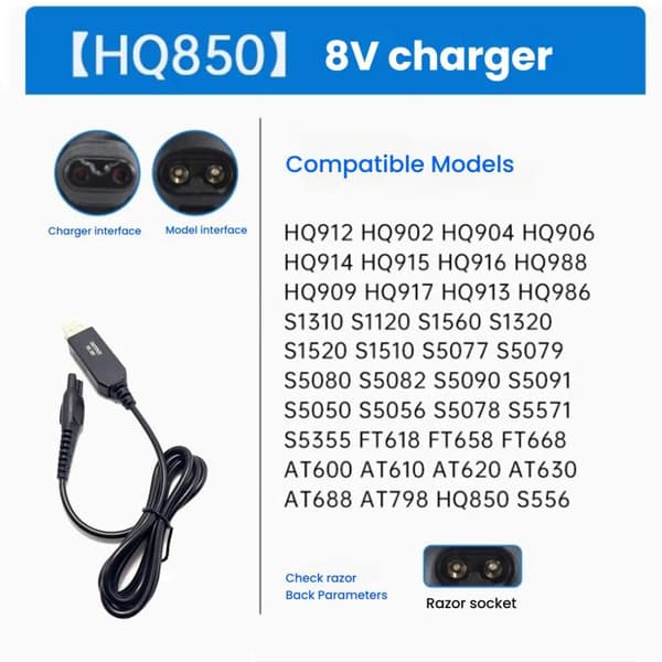 Laddkabel USB till Philips HQ850 rakapparat