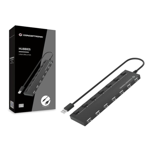 USB Hub Conceptronic 110516507101 Sort 90 cm 7 i 1 (1 enheder)