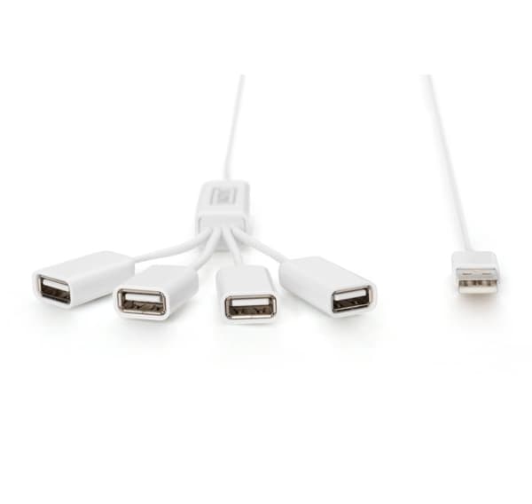 Digitus, USB 2.0-kabelnav, 4-portars 4x USB A/F, 1x USB A-hane, DC2,5 mm (PSU ej inkl.), DA-70216