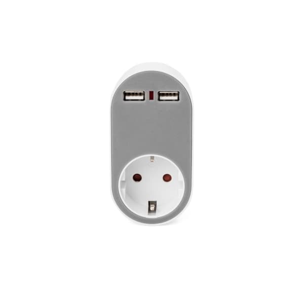 Digitus, Universal USB-stikoplader med 2 x USB-A-stik og integreret stik, DA-70617
