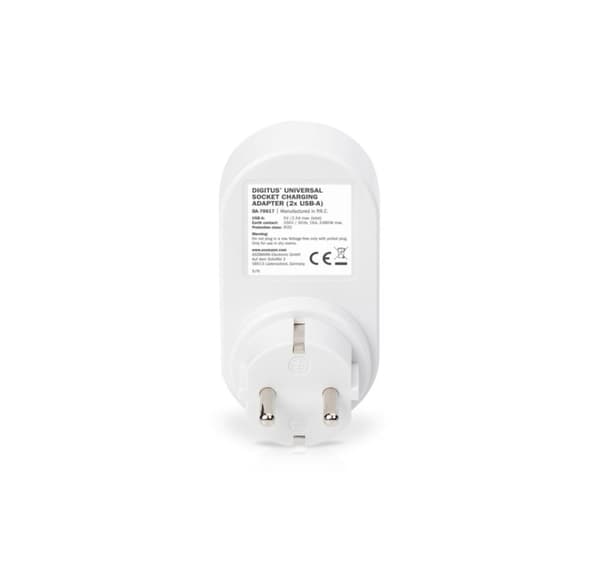 Digitus, Universal USB-stikoplader med 2 x USB-A-stik og integreret stik, DA-70617