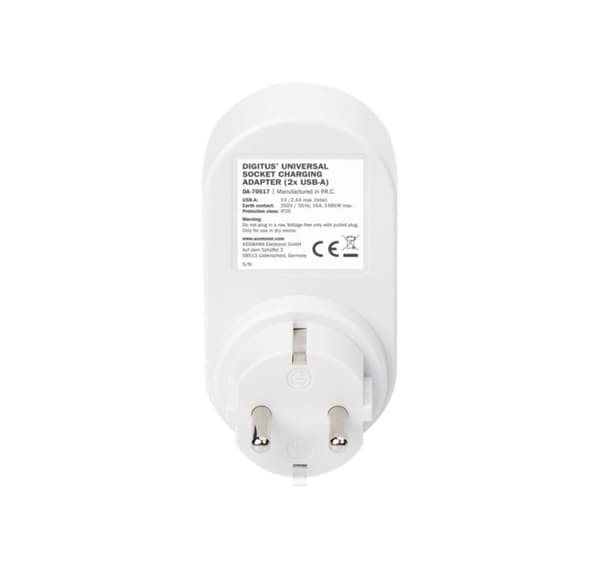 Digitus, Universal USB-stikoplader med 2 x USB-A-stik og integreret stik, DA-70617