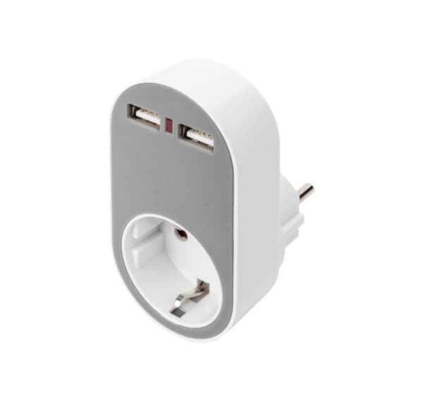 Digitus, Universal USB-stikoplader med 2 x USB-A-stik og integreret stik, DA-70617