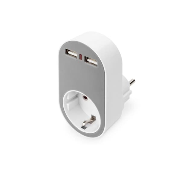 Digitus, Universal USB-stikoplader med 2 x USB-A-stik og integreret stik, DA-70617