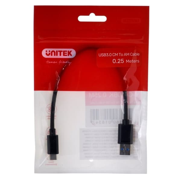 USB A till USB C Kabel Unitek Y-C490BK Svart 250 cm