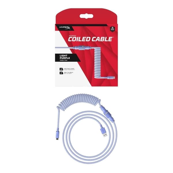 HyperX Coiled Kabel – Ljuslila – USB‑C till USB‑A – 5‑pin Aviator – Snygg & hållbar design