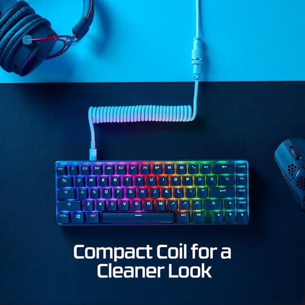 HyperX Coiled Kabel – Ljuslila – USB‑C till USB‑A – 5‑pin Aviator – Snygg & hållbar design