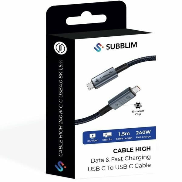 USB-C till USB-C Kabel Subblim SUBCAB-C24010 1,5 m Svart