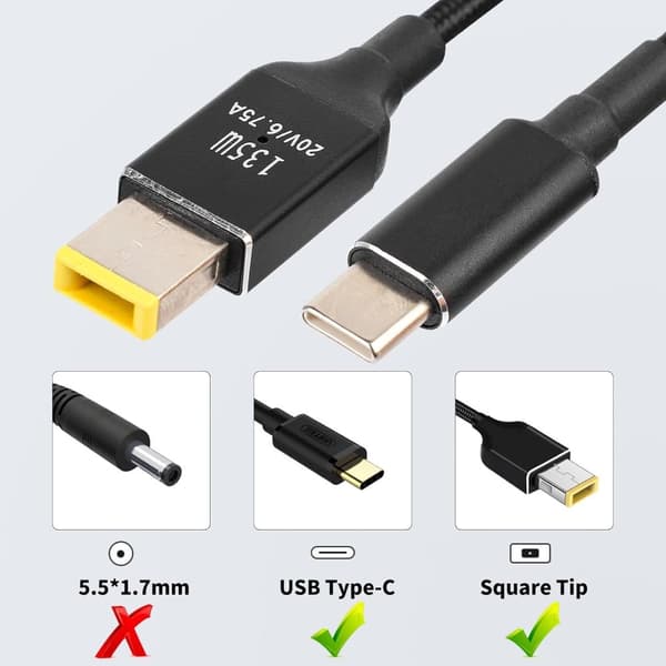 NÖRDIC USB-C till Lenovo Yellow Square kabel 135W 2m