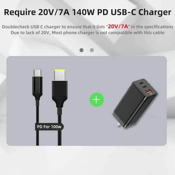 NÖRDIC USB-C till Lenovo Yellow Square kabel 135W 2m