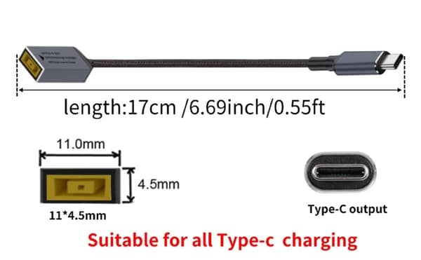 NÖRDIC Lenovo Square Yellow till USB-C adapter 17cm