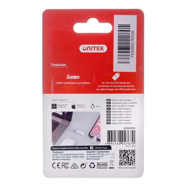 USB-C til USB-adapter Unitek A1025GNI