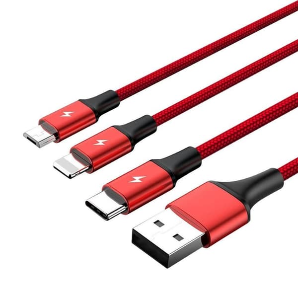 USB-kabel till mikro-USB, USB-C och Lightning Unitek C4049RD Röd 1,2 m