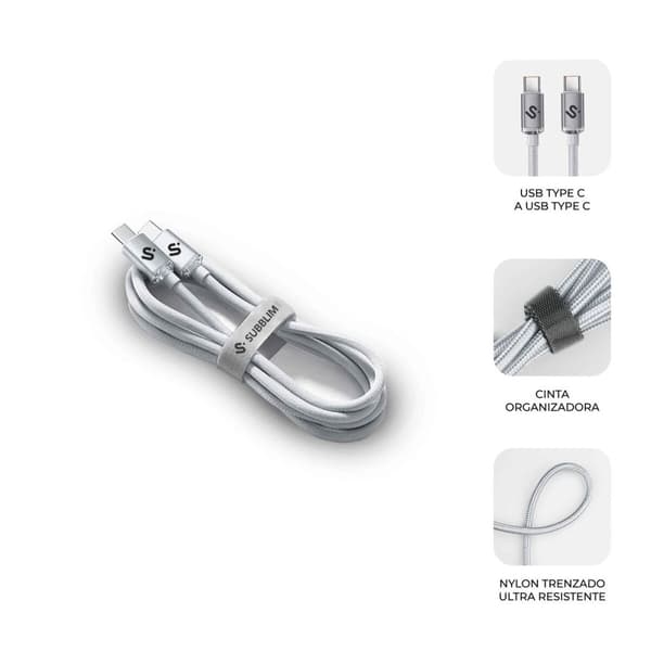 USB-C till USB-C Kabel Subblim OPTIMUS Vit 1 m