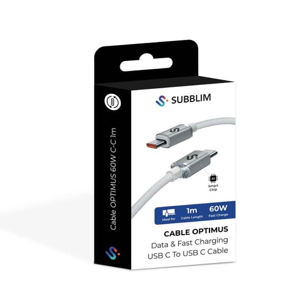 USB-C till USB-C Kabel Subblim OPTIMUS Vit 1 m