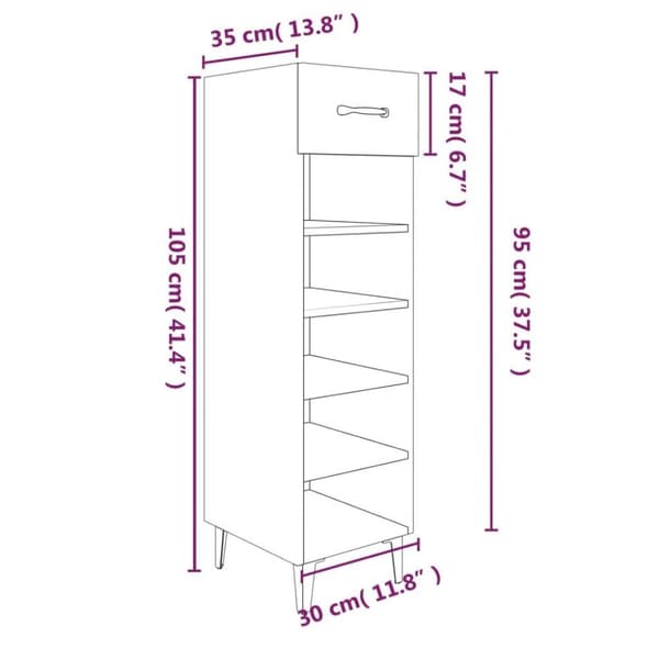 vidaXL Skoskap sonoma eik 30x35x105 cm konstruert tre