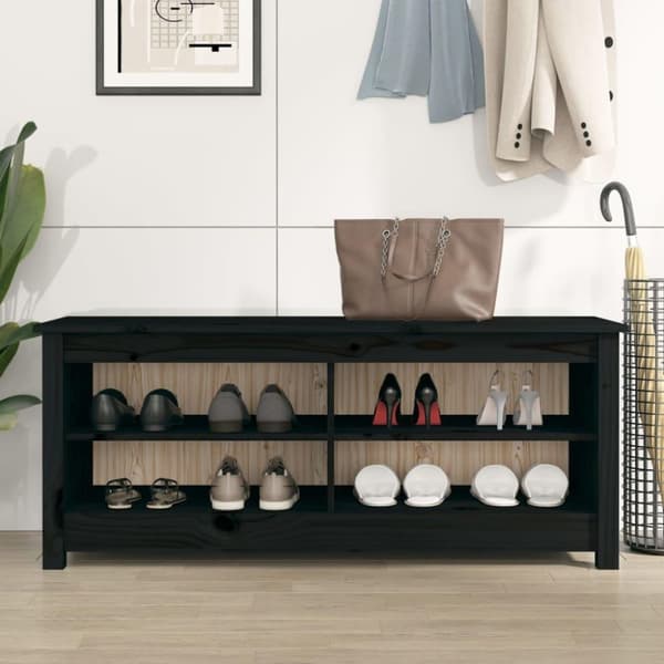 vidaXL Skobenk svart 110x38x45,5 cm heltre furu