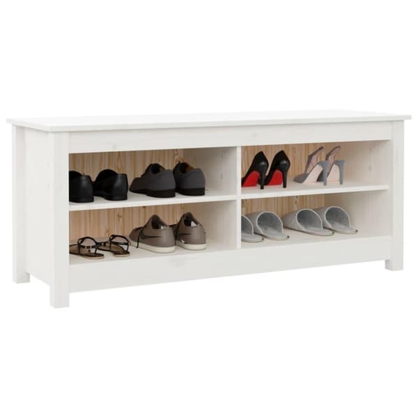 vidaXL Skobänk vit 110x38x45,5 cm massiv furu